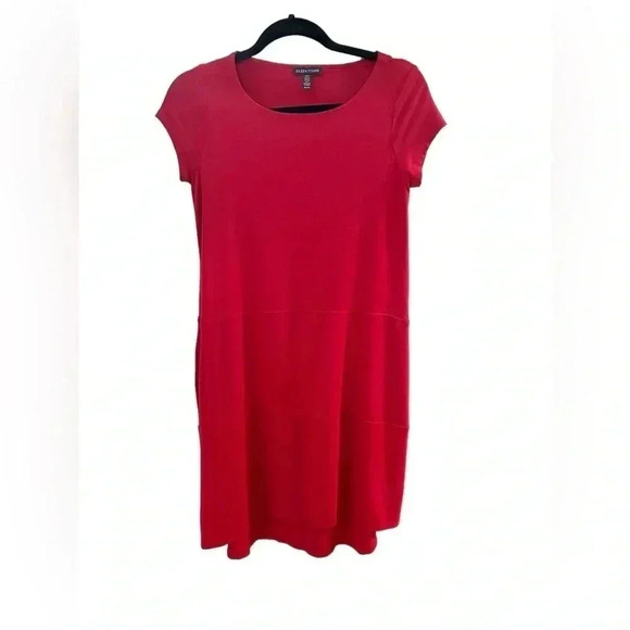 Eileen Fisher Dresses & Skirts - Eileen Fisher Bateau Neck Cap Sleeve Viscose Jersey Shift Dress Red XS Pockets